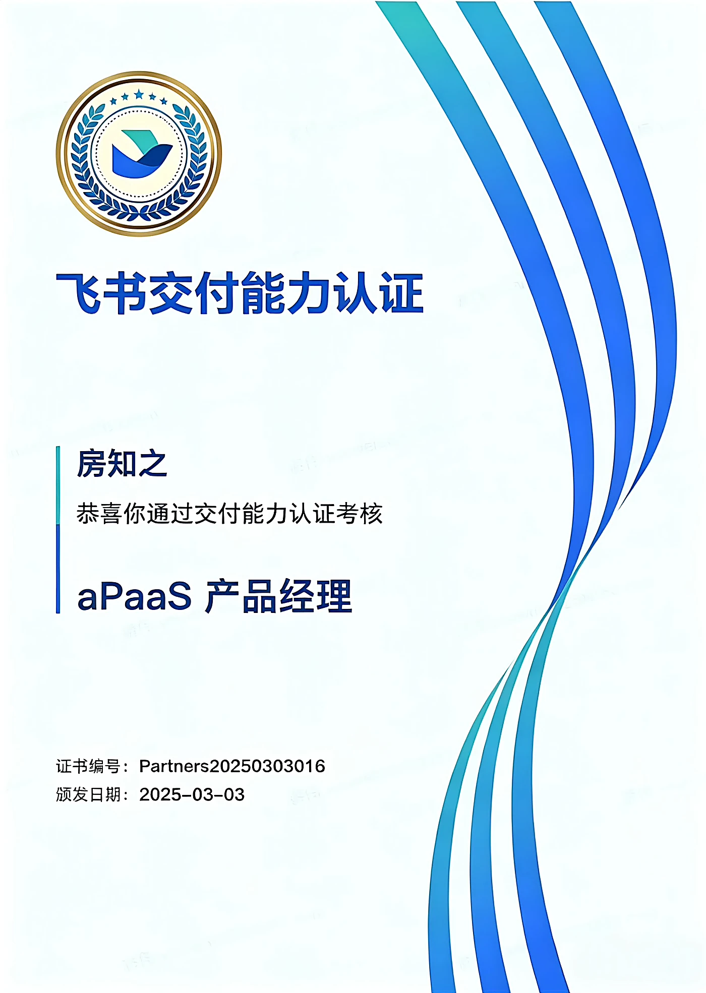 房知之 - 飞书交付能力认证 aPaaS 产品经理